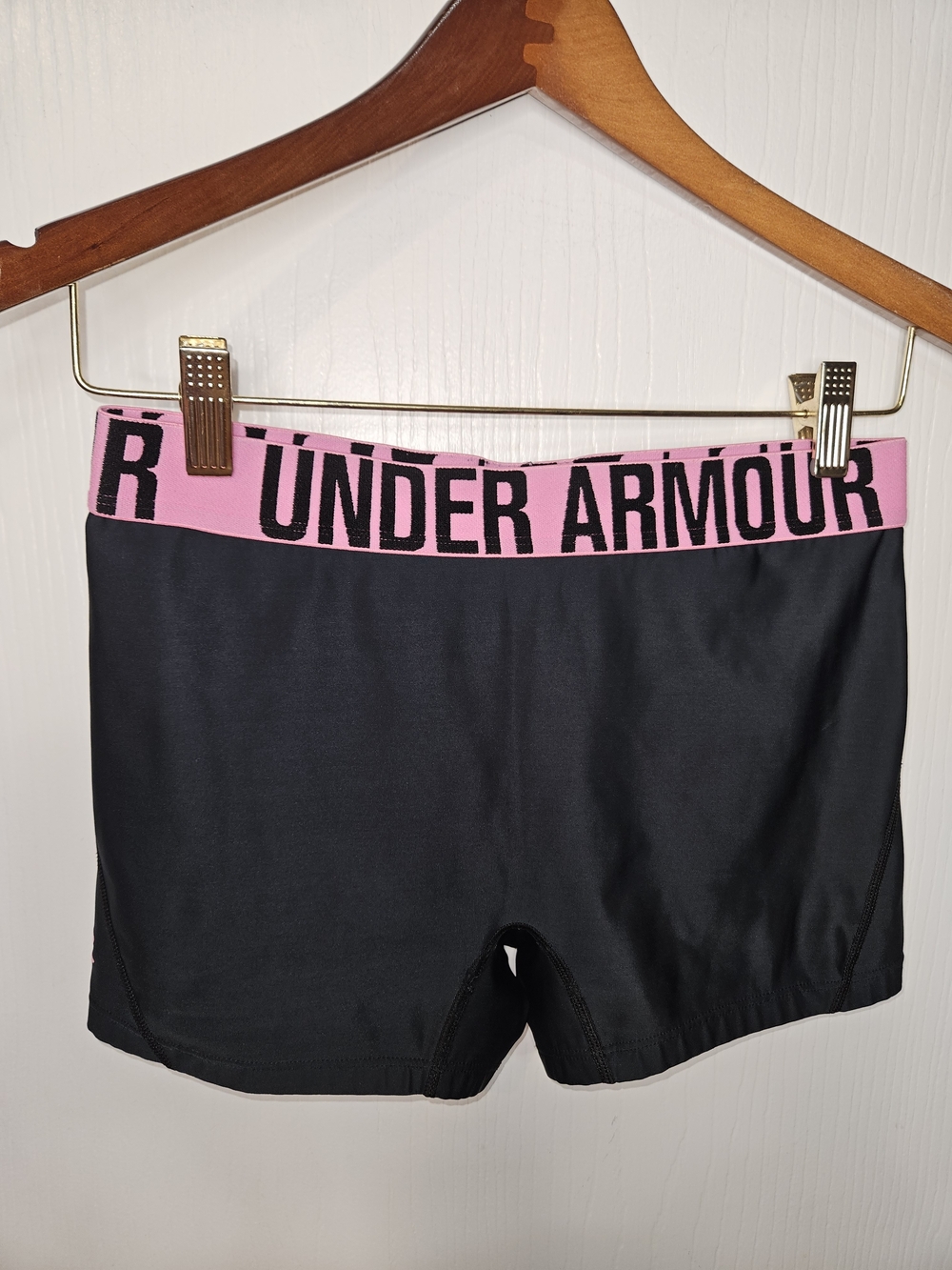 Under Armour Black Athletic Shorts with Pink Branded Waistband